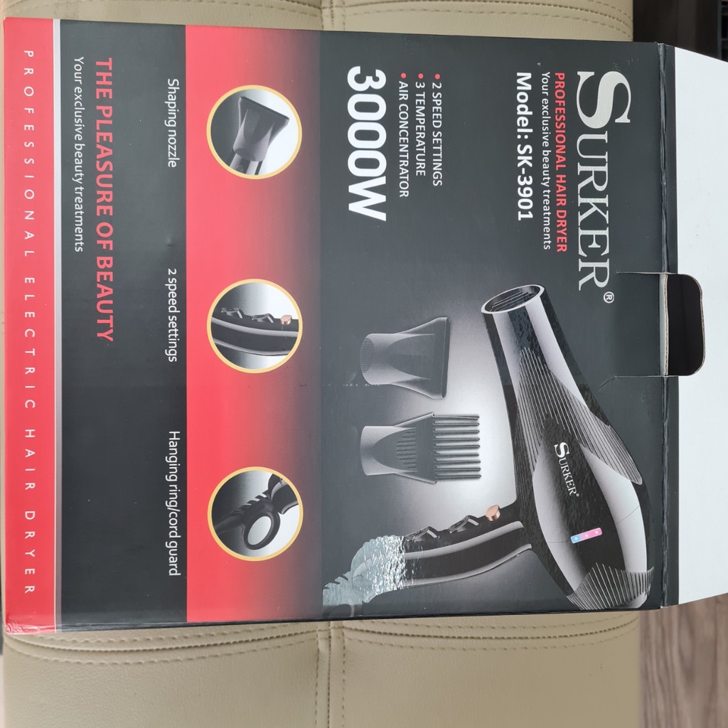 Máy sấy tóc Surker SK 3901 chính hãng công suất thật 3000w + Tặng lược sấy tóc Chaoba cao cấp
