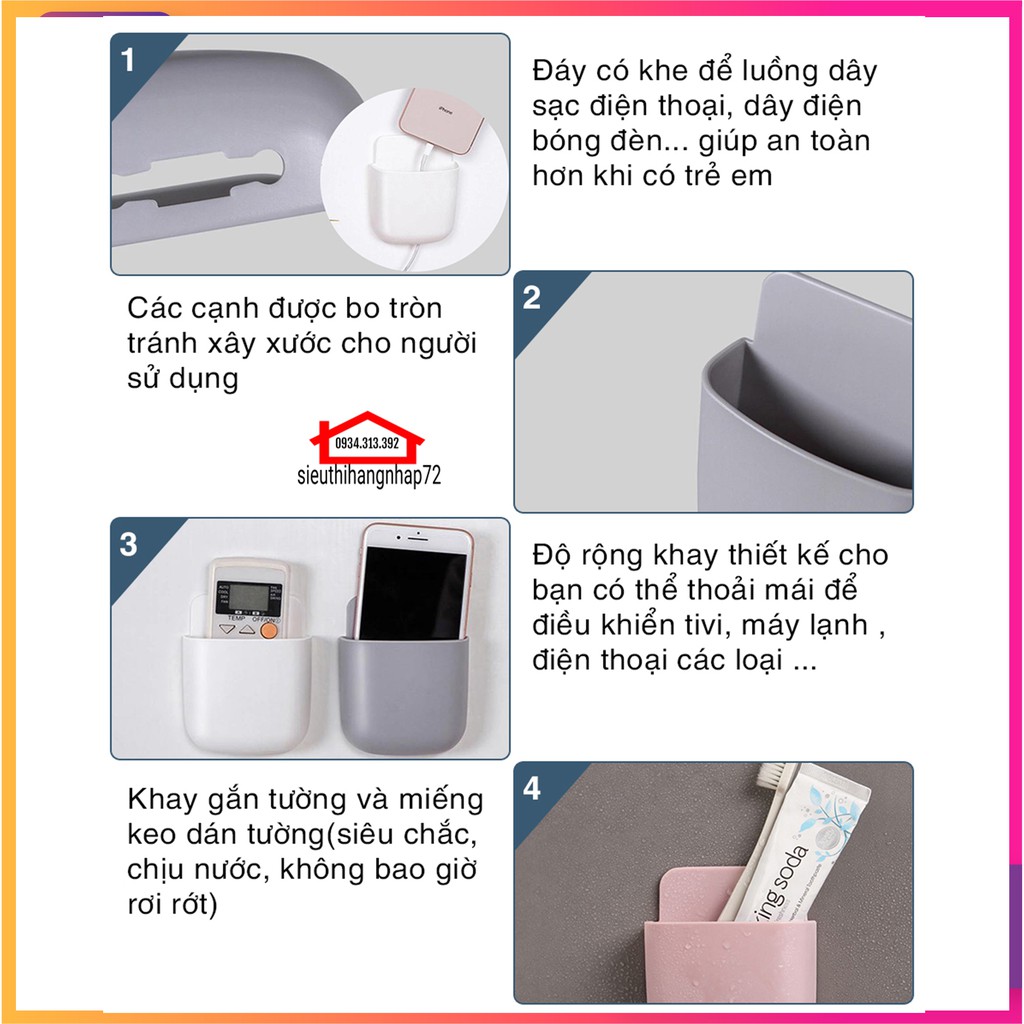 Khay gắn tường để đựng remote, điều khiển máy lạnh tiện dụng treo tường (giao màu ngẫu nhiên) [KHAY DÁN]]