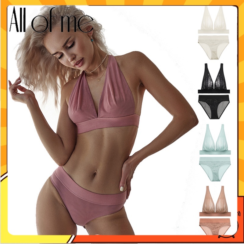 Bộ đồ lót không gọng cổ chữ V sâu trong suốt size S-2XL thoải mái cho nữ