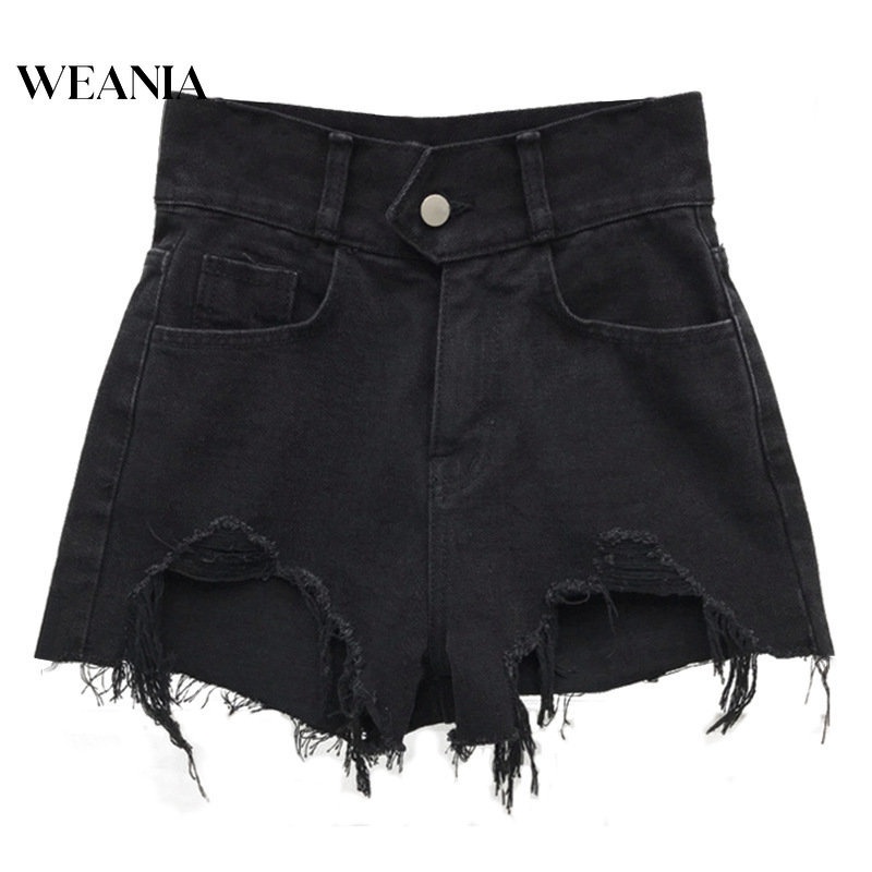 Quần Short Denim Lưng Cao Thiết Kế Xẻ Rách Phong Cách Quyến Rũ