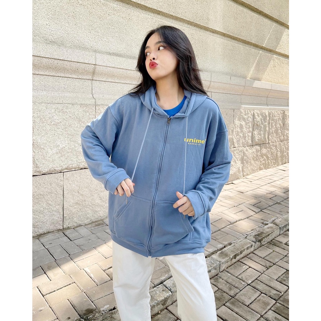 ÁO KHOÁC NAM/NỮ HOODIE ZIP UNIME BASIC ESSENTIAL -  XANH NAVY