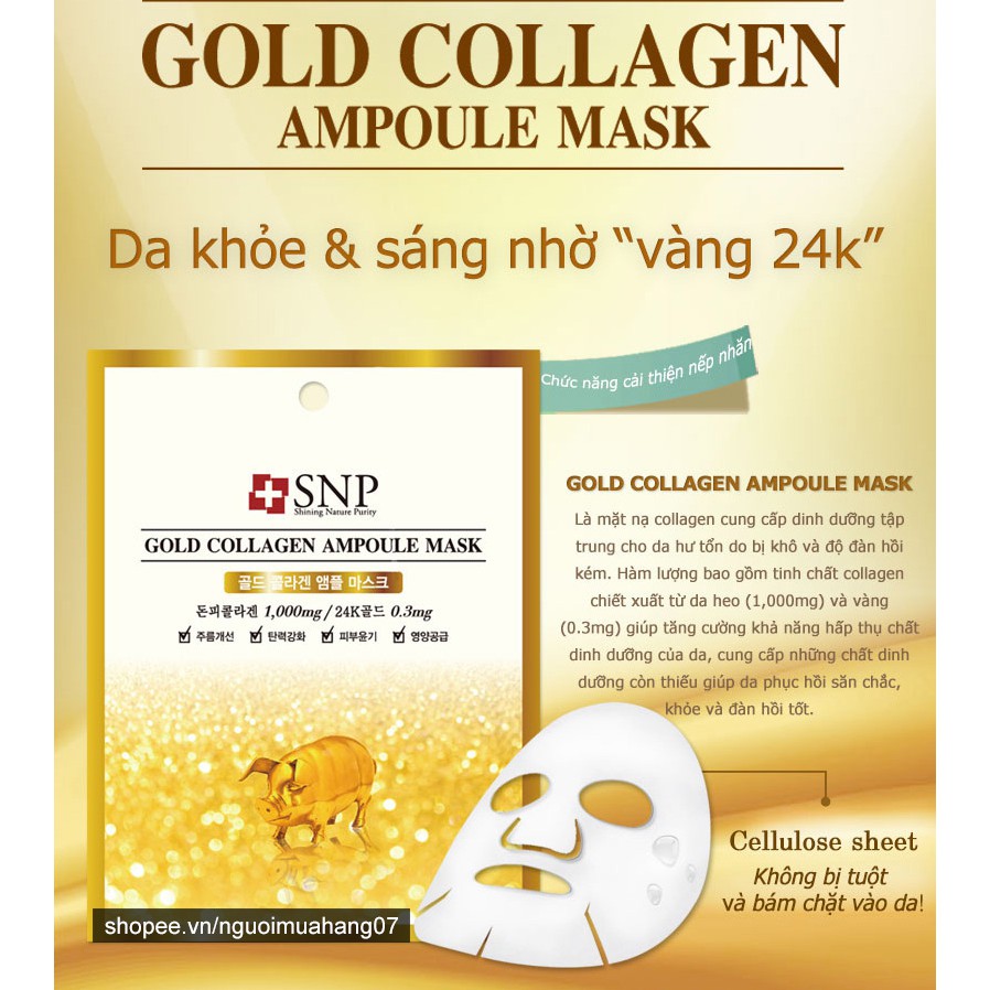 Mặt Nạ Chống Lão Hóa Tinh Chất Vàng và Collagen Cao Cấp SNP Gold Collagen Ampoule Mask