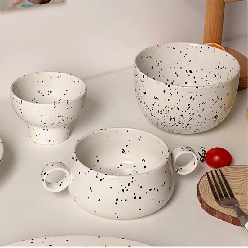 Set tô/đĩa hoạ tiết vẩy mực sáng tạo trendy kiểu Hàn Quốc