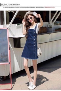 Yếm jean 2 dây nút cài 1 bên