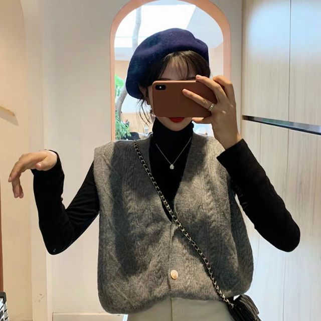 Set ao gile len áo cao cổ