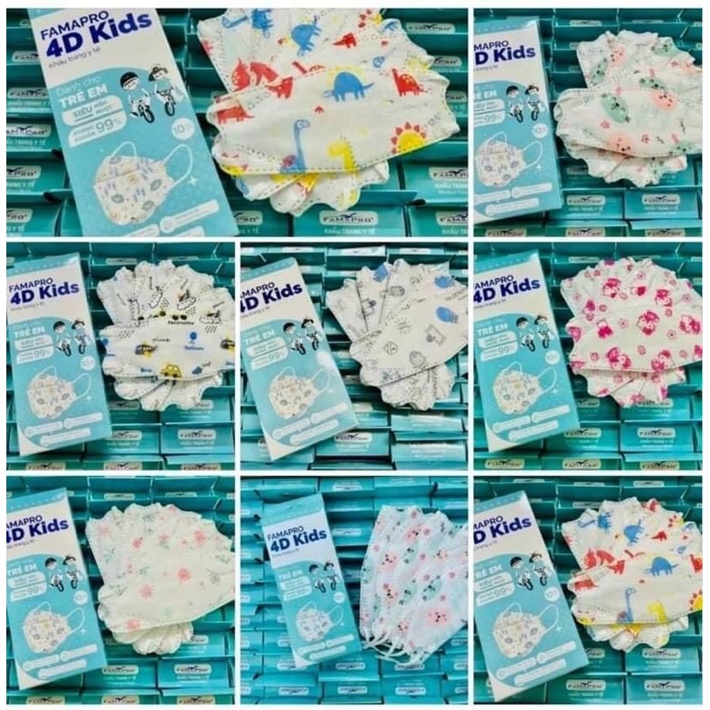 Khẩu trang y tế cao cấp 4D FAMAPRO KIDS trẻ em kháng khuẩn 3 lớp - Hộp 10 cái