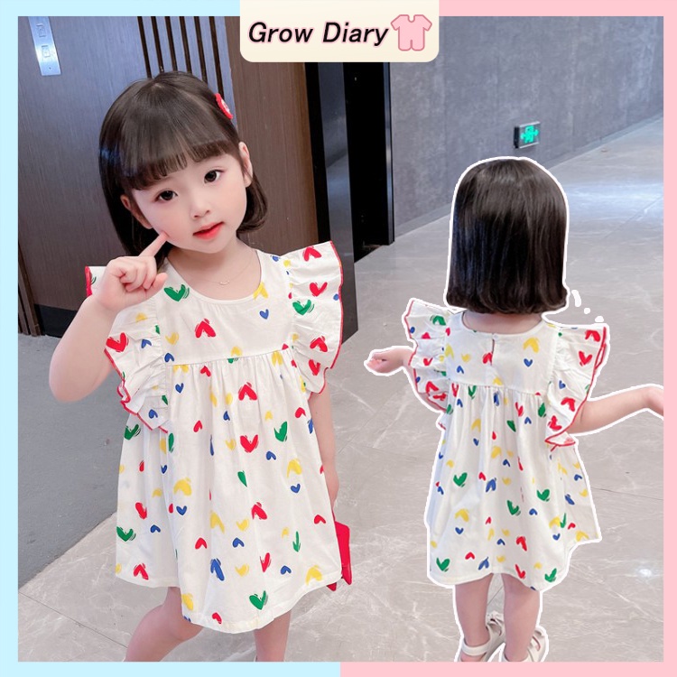 Váy cho bé gái Đầm Bé Gái Từ 2-9 Tuổi Không Tay In Hình Trái Tim