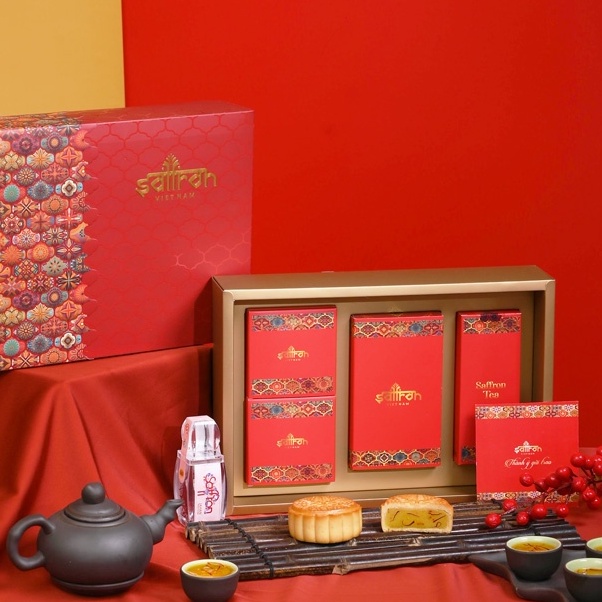 [Vị mới] Hộp quà tặng 2023 Saffron gồm 2 mứt sen, mứt gừng và nhụy hoa nghệ tây