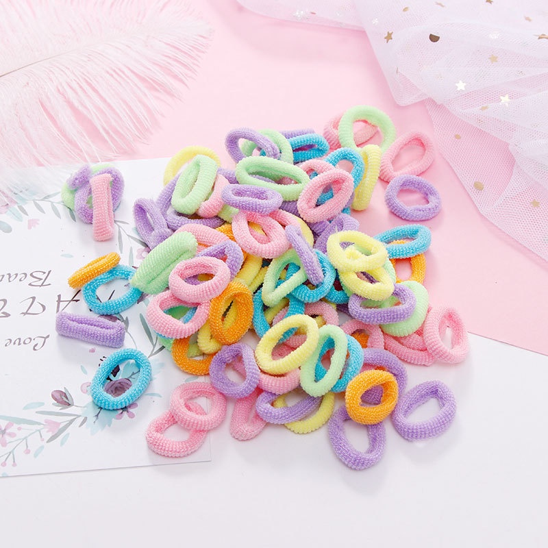 Set 100 Dây Cột Tóc Co Giãn Nhiều Màu Dễ Thương Cho Bé Gái