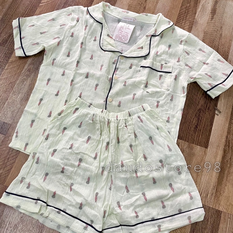 [ẢNH THẬT/CLIP] Bộ đồ ngủ nữ Bộ đồ ngủ Pyjama chất liệu đũi xốp hoạt hình ngắn tay quần đùi short