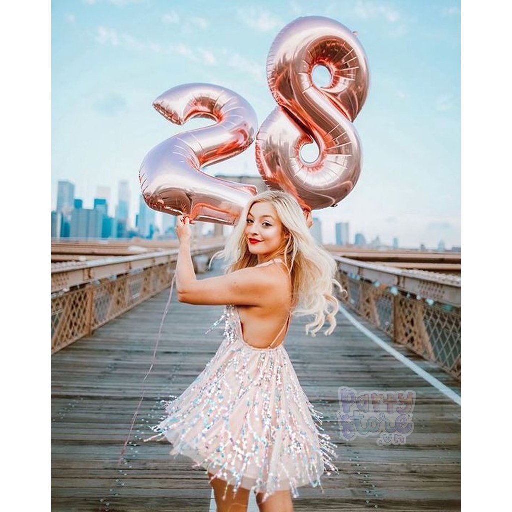 Bóng số tuổi màu rose gold cỡ to size 70 cm, 32 inch trang trí sinh nhật, happy birthday