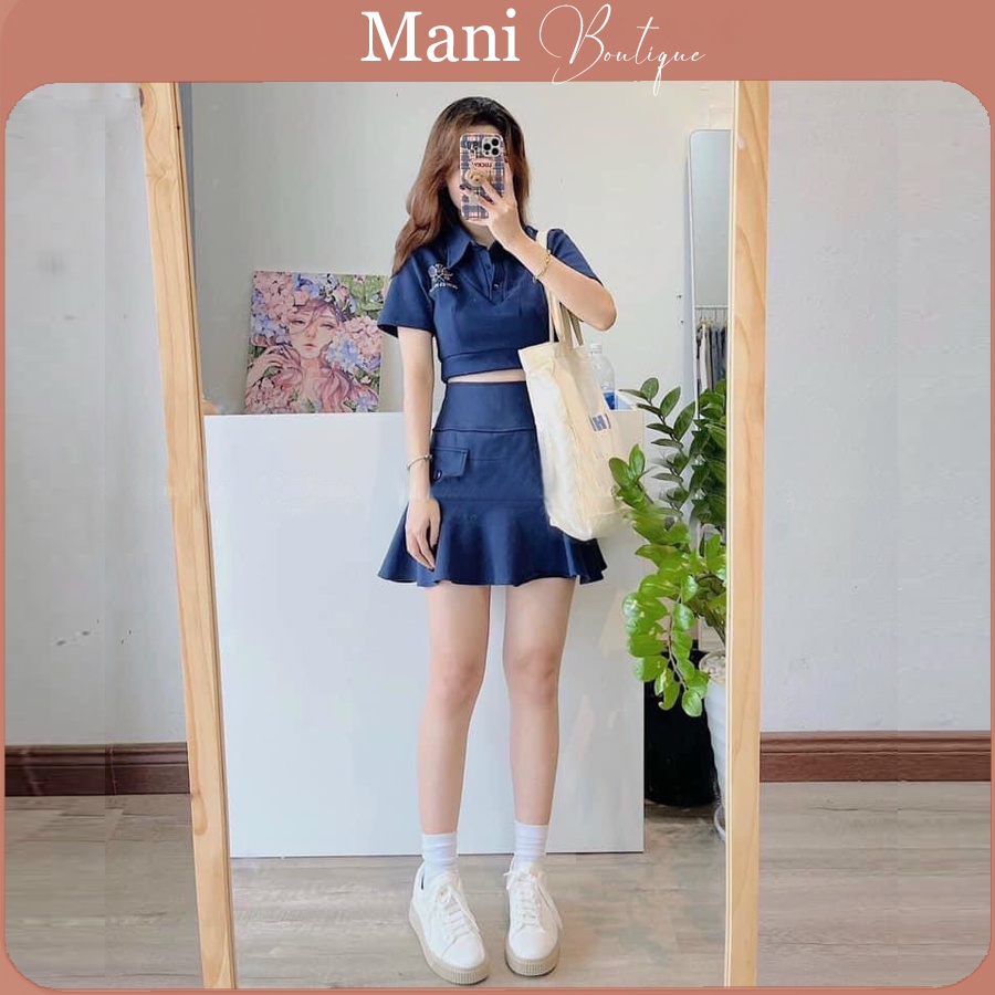 Set áo croptop nữ chân váy ôm cạp cao bản to chất cotton mà xanh thanh cực năng động cá tính