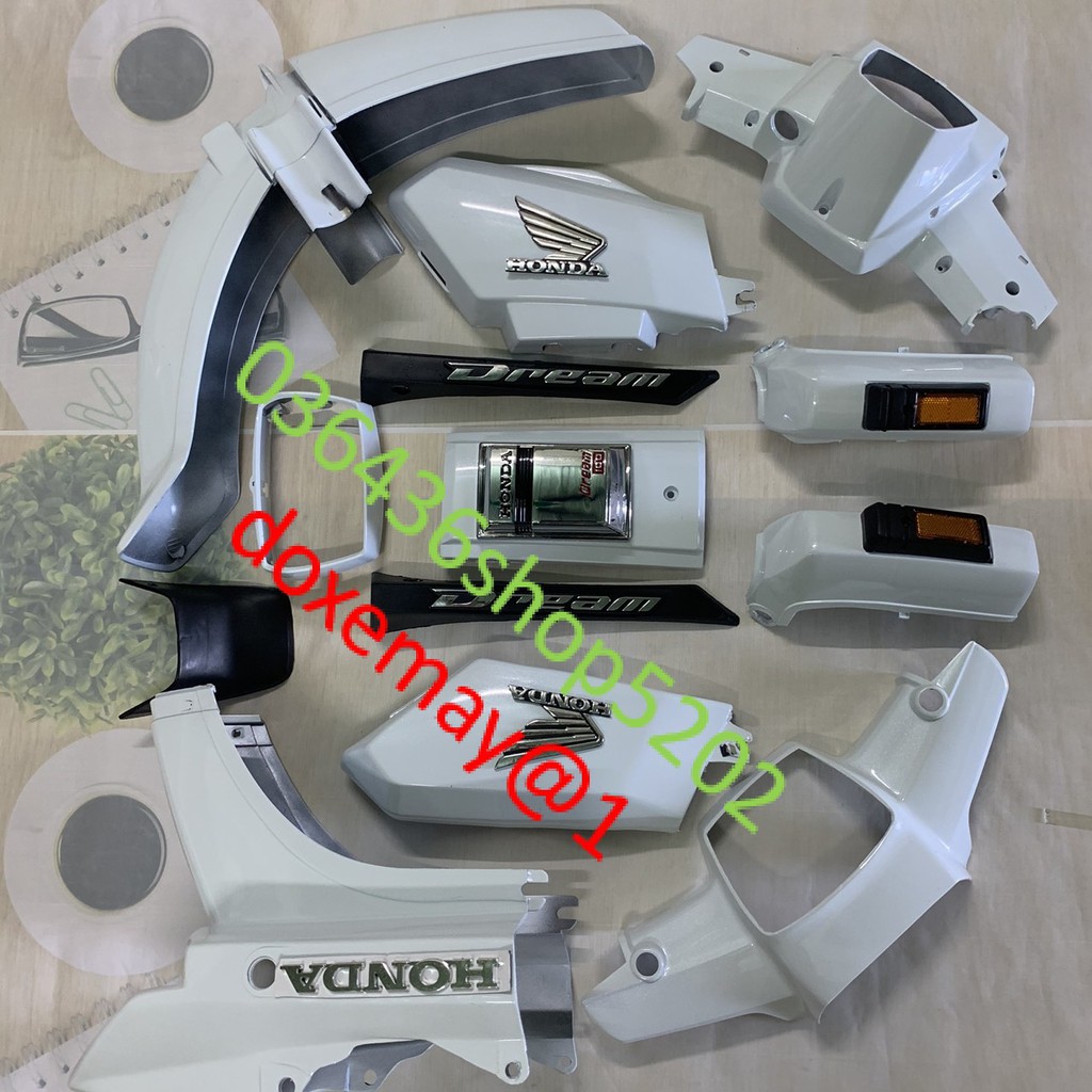 Bộ dàn áo xe dream ll  màu TRẮNG / Full vỏ nhựa xe dream 2 cao 100 TẶNG TEM NỔI-dream trung quốc -mủ trắng ABS