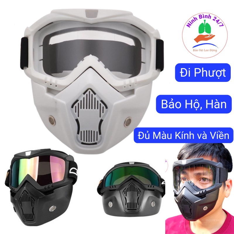 Kính bảo hộ cao cấp, mặt nạ phượt dùng cho mũ 3/4 cực chất, kính chống dịch, chống bụi, chống đọng hơi nước