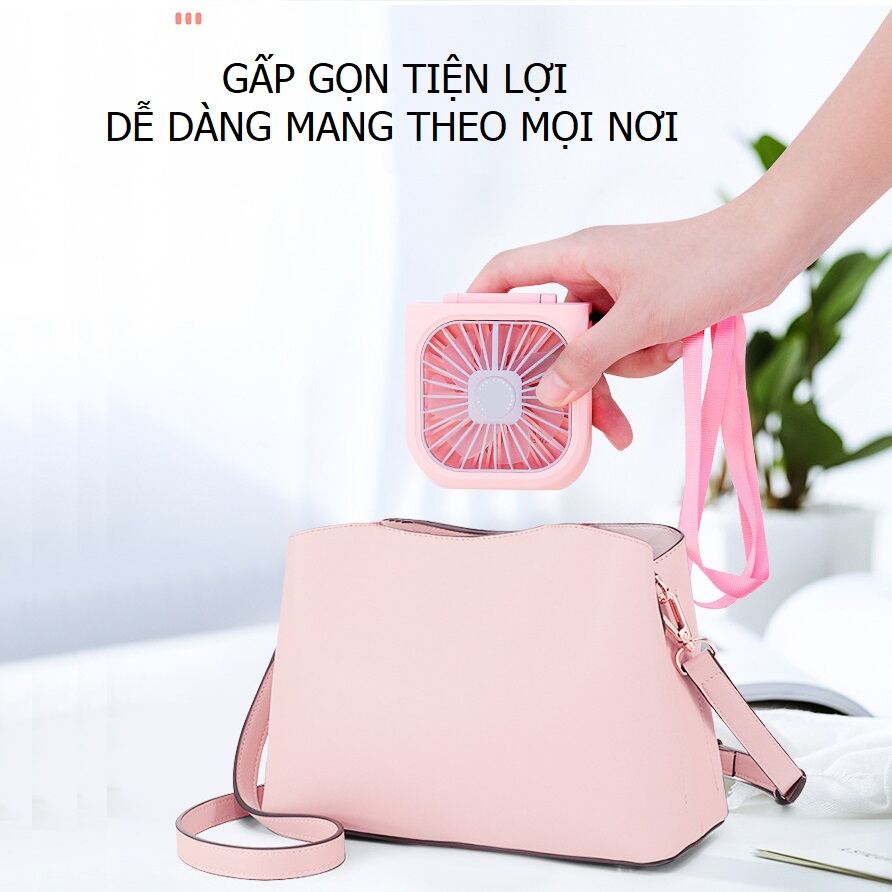 [Mẫu mới 2022] Quạt mini cầm tay gấp gọn kiêm pin sạc dự phòng 4000mAh, quạt tích điện mini đeo cổ 3 chế độ gió làm mát