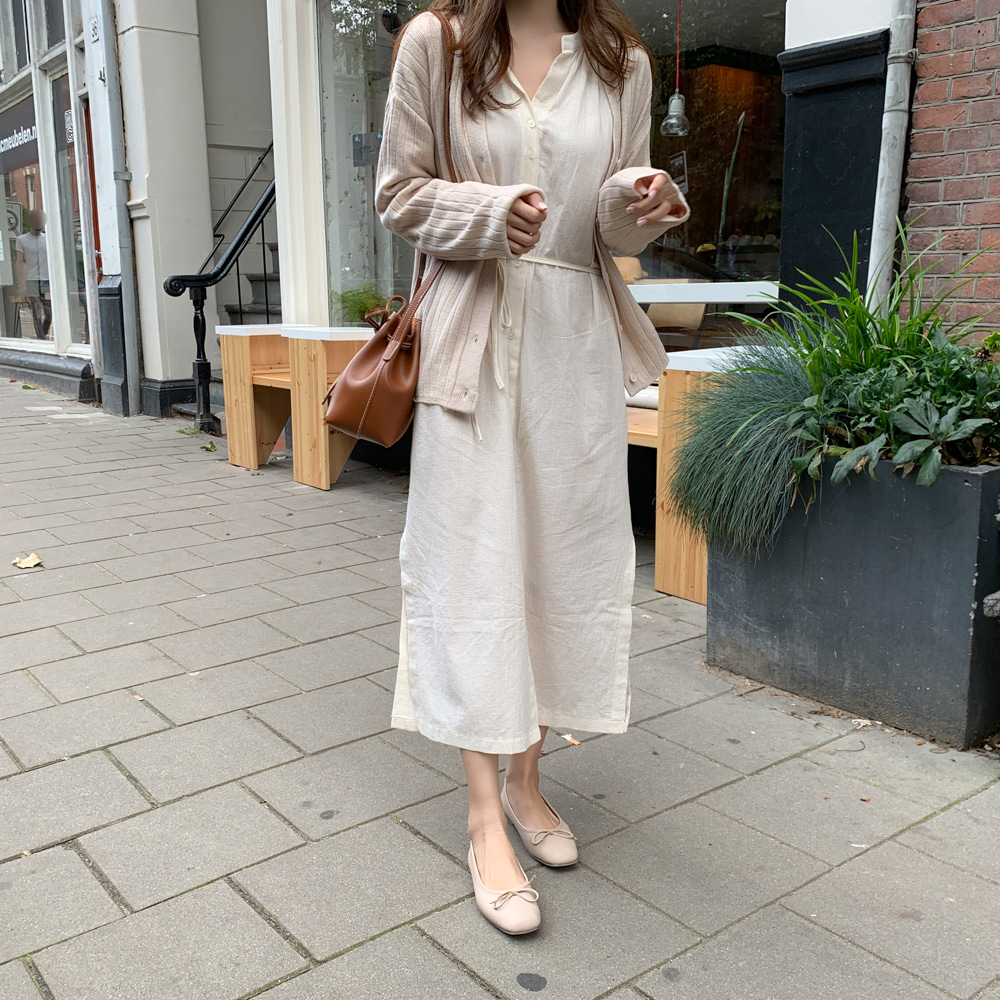 Váy midi tay dài cổ chữ V màu trơn đơn giản thời trang dành cho nữ 30323