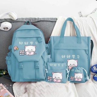 Set balo 4 món mèo  cute đọc sách