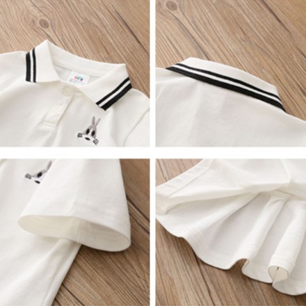 Đầm tay ngắn hoạ tiết thỏ hoạt hình phong cách Hàn Quốc thời trang cho bé gái