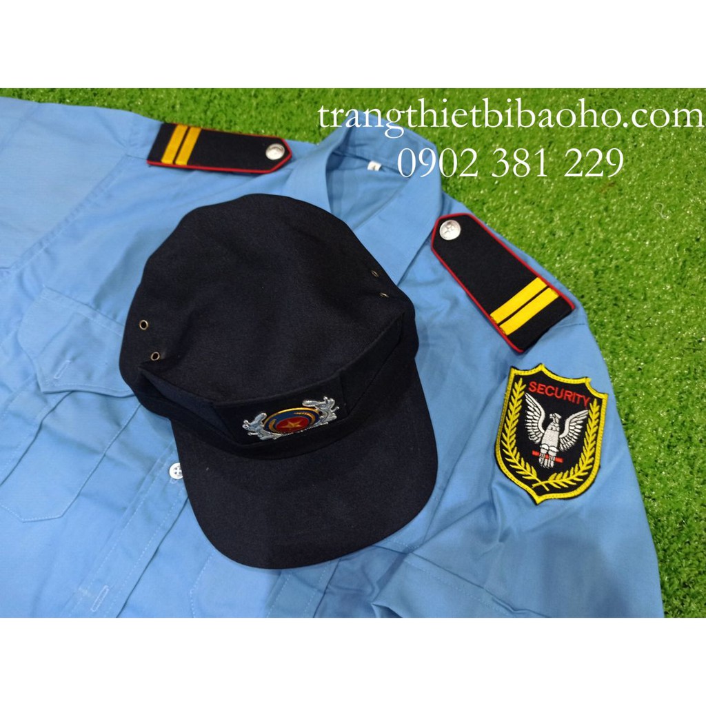 Áo bảo vệ tay ngắn logo vai kèm nón có sao và cầu vai 2 vạch màu xanh dương