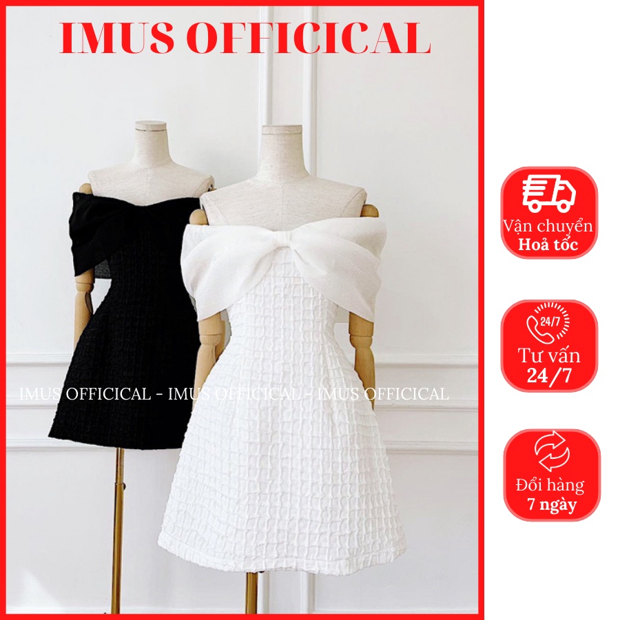 Đầm bẹt vai công chúa sang chảnh phối nơ xốp voan thiết kế - IMUS