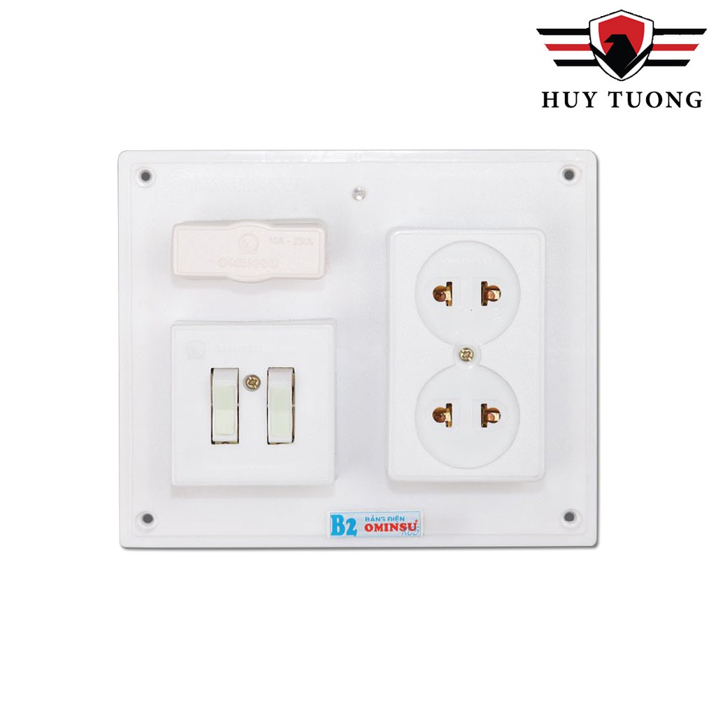 Bảng điện Ominsu 1 công tắc dạ quang, 1 ổ cắm, cầu chì chịu nhiệt cao cấp B1 - Huy Tưởng