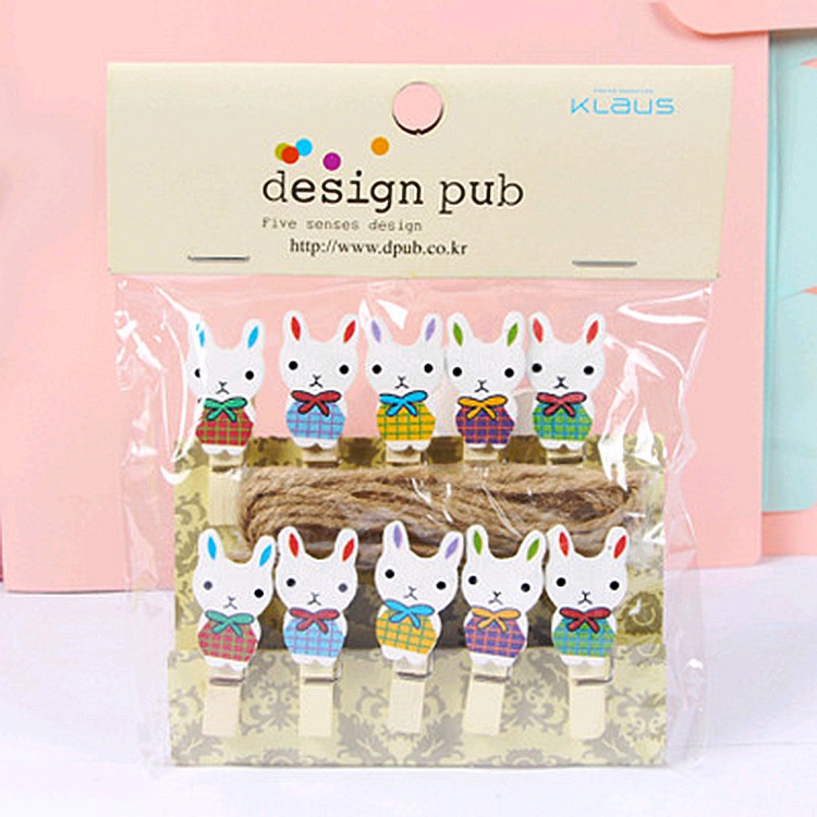 SET 10 Cái Kẹp Gỗ Sơn Design Pub hình Thỏ (Tặng dây cói)