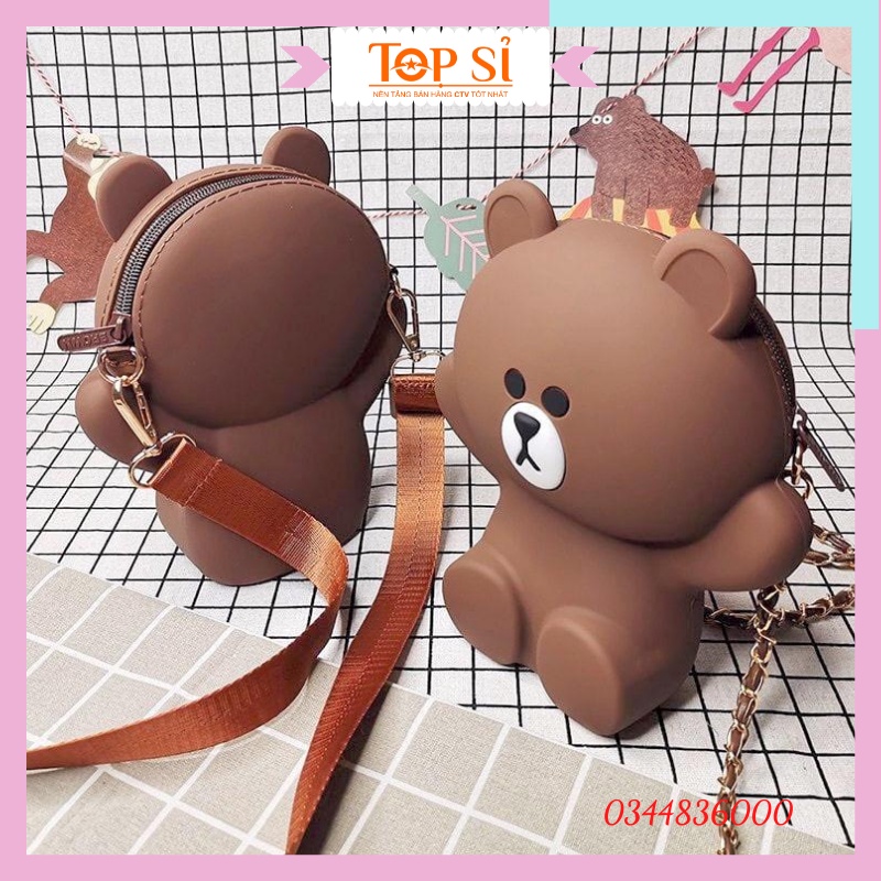 Túi đeo chéo nữ, túi gấu brow silicon bản to loại 1 dày dặn siêu hót _TS-BL31