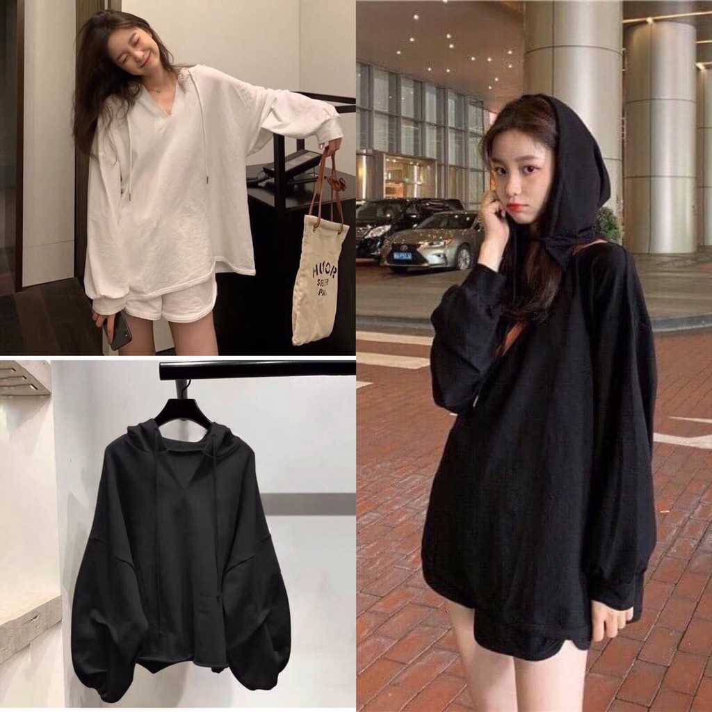 Áo Hoodie cổ vuông Unisex Ulzzang Vải Nỉ Ngoại/ Áo Hoodie Nữ cổ vuông form rộng 💝Cotton Nỉ da cá