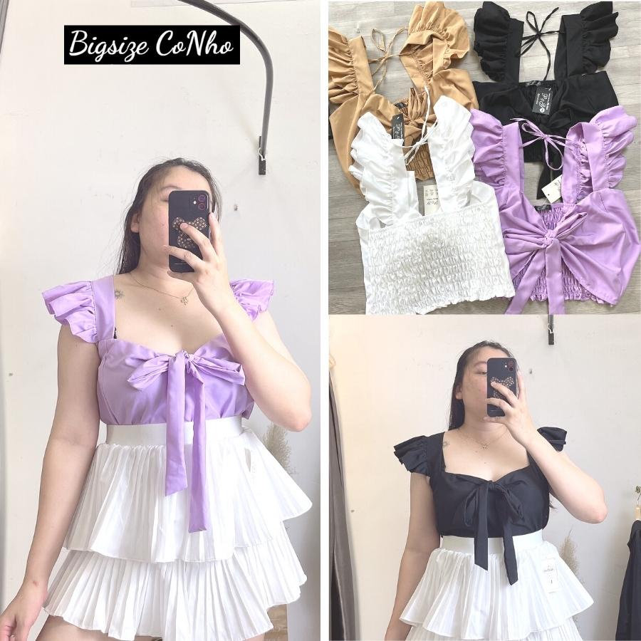 Áo sơ mi bigsize cánh tiên nữ tay ngắn kiểu rút nơ trước , Áo kiểu big size nữ lưng nhún thun co giãn CANH TIEN
