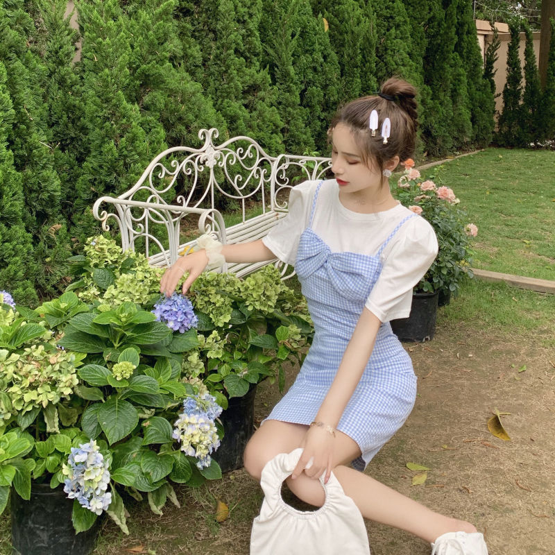 Váy suông kiểu phối dây nhẹ nhàng phong cách nữ sinh phiên bản Hàn Quốc ôm dáng thời trang mùa hè dành cho nữ | BigBuy360 - bigbuy360.vn