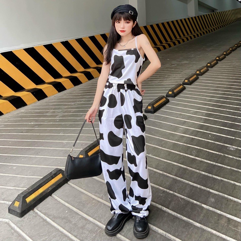 Set Bò Sữa Cartoon Pant CropTop Ảnh Thật