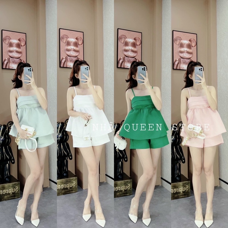 SET BBD XỐP NƠ LƯNG 2 DÂY + SHORT