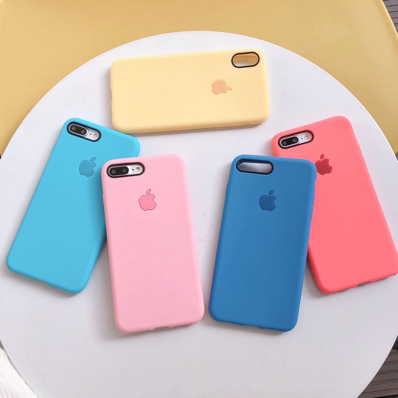 ốp lưng iphone chống bẩn mịn màu trơn có logo apple ốp iphone 6 6s 7 8 plus x xs xr xs max - n60
