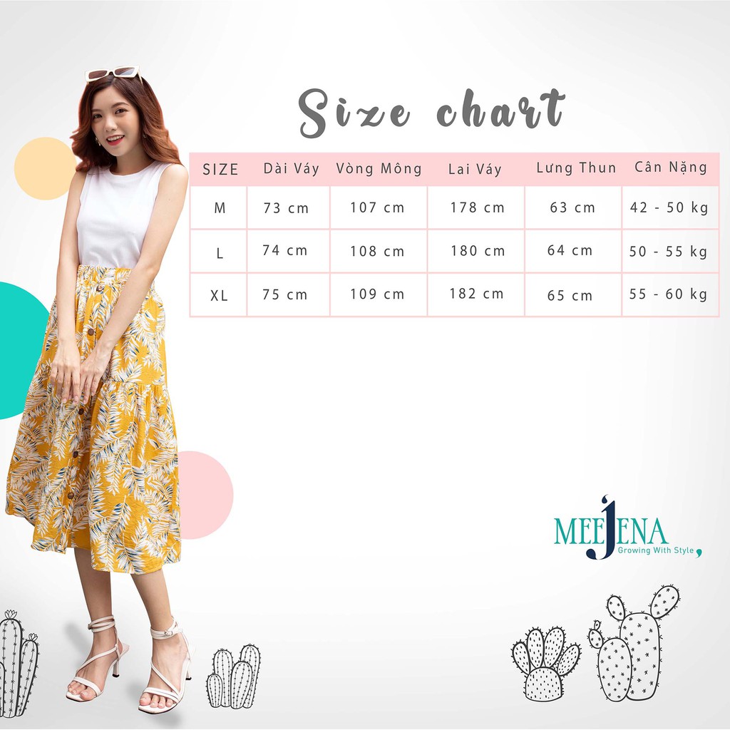 Chân Váy Xòe 42-60 kg Vải Đũi Hoa Qua Gối Eo Thun MEEJENA - 3368 | BigBuy360 - bigbuy360.vn