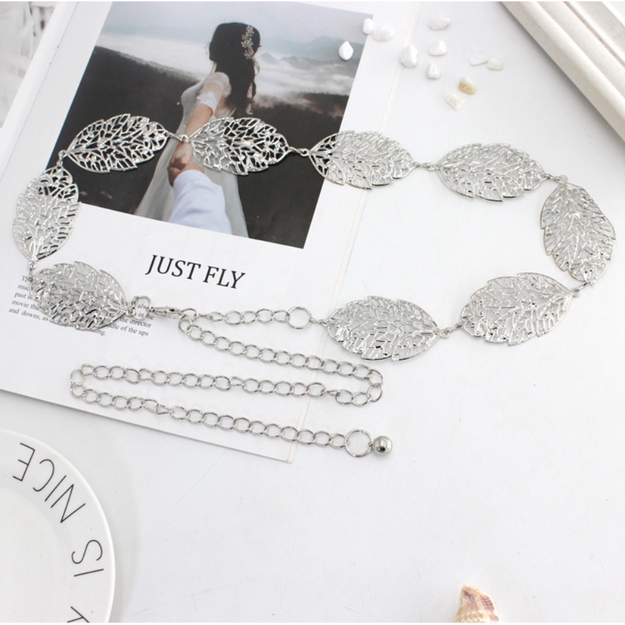 Thắt Lưng Dây Xích Bằng Kim Loại Hình Chiếc Lá Thời Trang Hàn Quốc Cho Nữ