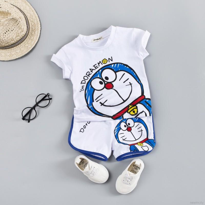 Bộ áo thun ngắn tay in hoạt hình + quần ngắn mềm mại cho bé trai