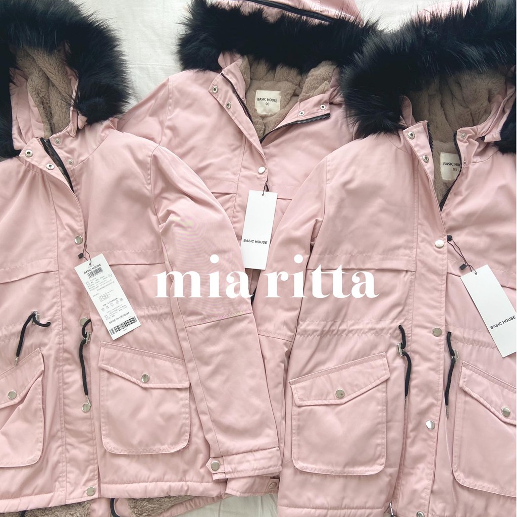 Áo parka BASIC HOUSE xuất Hàn hồng mũ lông Mia Ritta A2031
