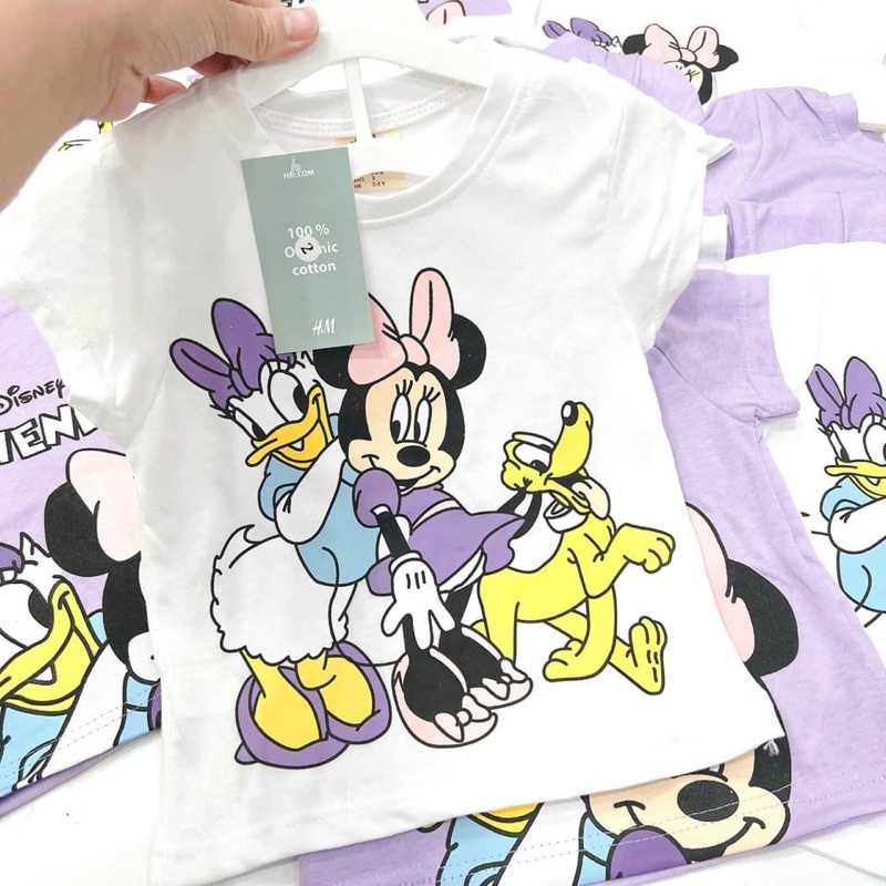 Áo Cộc Tay Bé Gái , Áo Pull Cộc Tay Mickey, Set 2 Áo Mickey Trắng Tím Cotton Mát - Nhà Cam