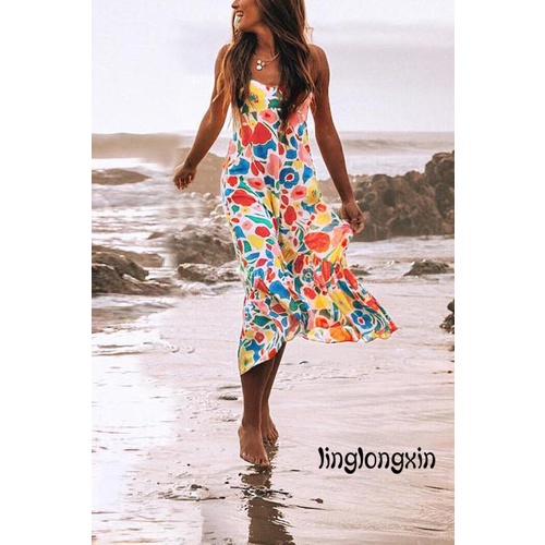 Đầm maxi 2 dây hở lưng gợi cảm phong cách Boho