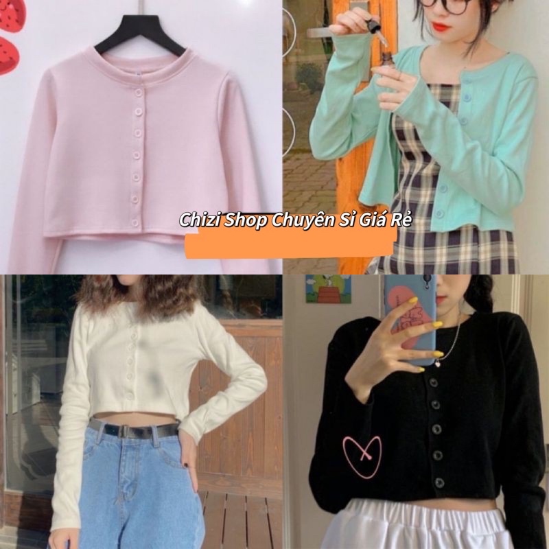ÁO THUN GÂN TAY DÀI NÚT TO MẶC 2 KIỂUChizi Shop