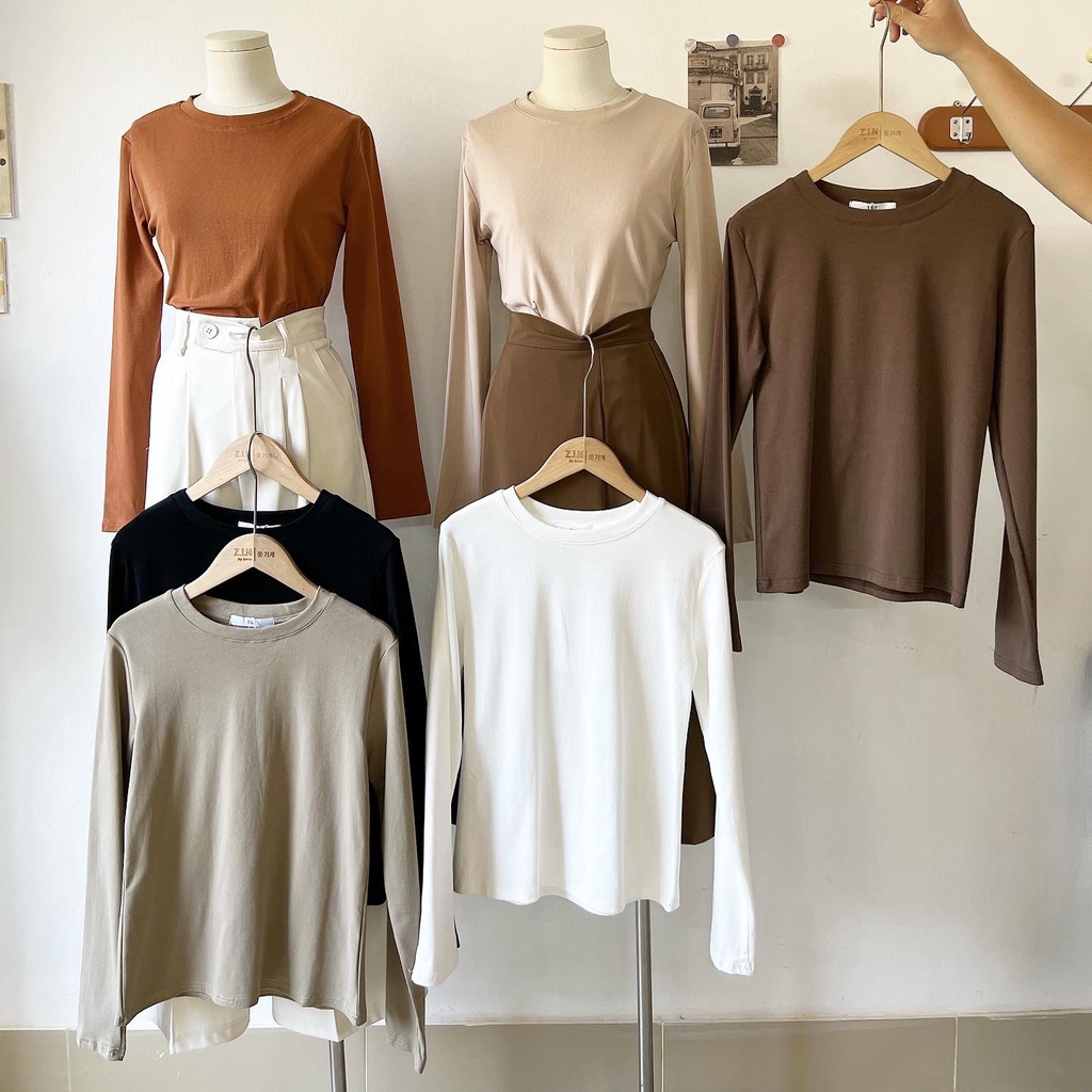 Áo thun tay dài cổ tròn (101), Áo thun nữ dài tay Hàn Quốc