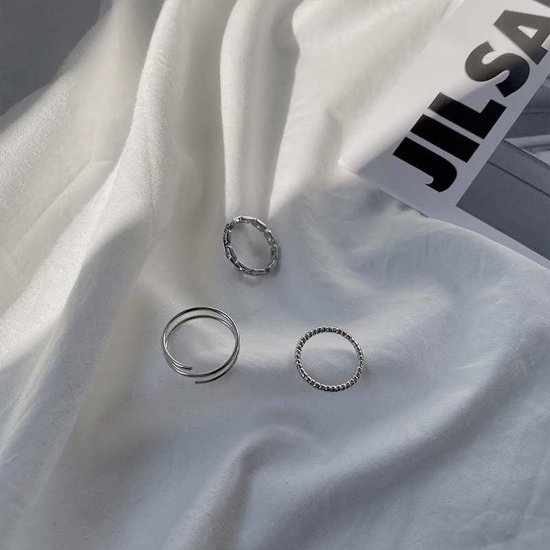 Set 3 nhẫn kim loại mạ bạc đơn giản thời trang cho nữ
