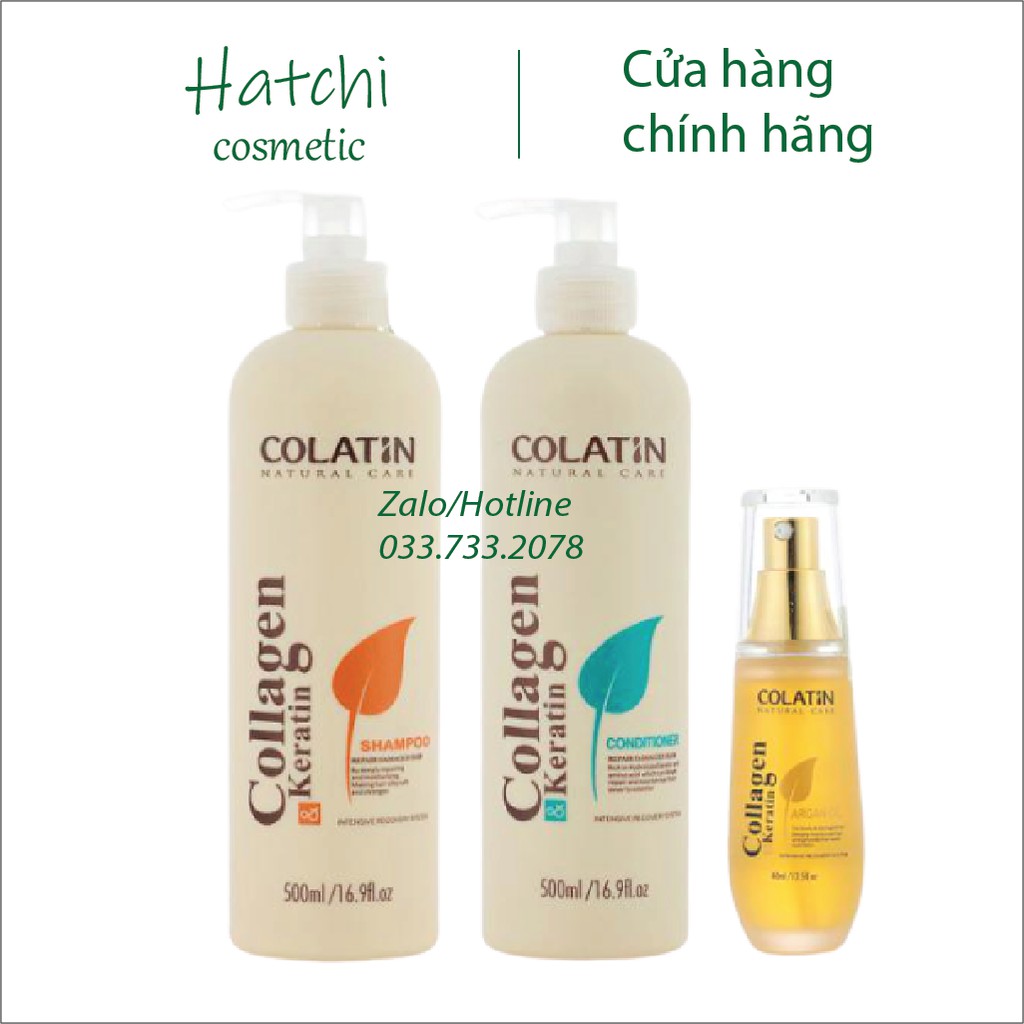 Combo Bộ Dầu Gội, Gội 500ml - Xả 500ml - Tinh dầu 40ml Colatin Tinh Chất Tơ Tằm