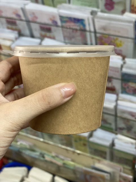 50 cái tô giấy kraft nâu 350ml hoặc 500ml nắp bằng dùng đựng bánh, chè, thức ăn các loại
