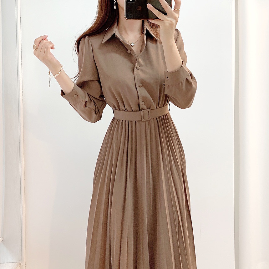 Đầm dài tay kiểu xếp li quyến rũ dễ phối đồ dành cho nữ 46511