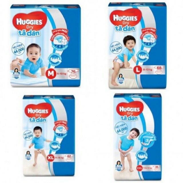 Tã dán Huggies M76 / L68 / XL62 / XXL56