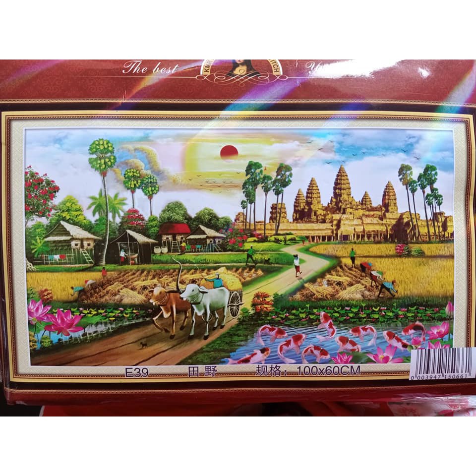 Tranh thêu chữ thập phong cảnh thêu kín 100*60cm