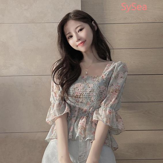 Áo Croptop Chiffon Tay Lỡ Dáng Ôm In Hoa Thời Trang Mùa Hè Cho Nữ
