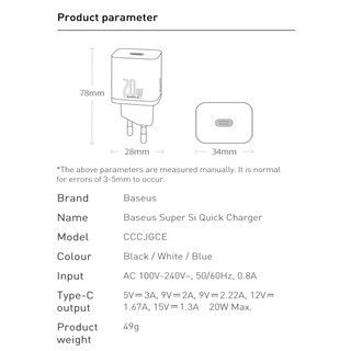 Củ sạc nhanh 20W cho Iphone 12 Baseus Super Si Quick Charger