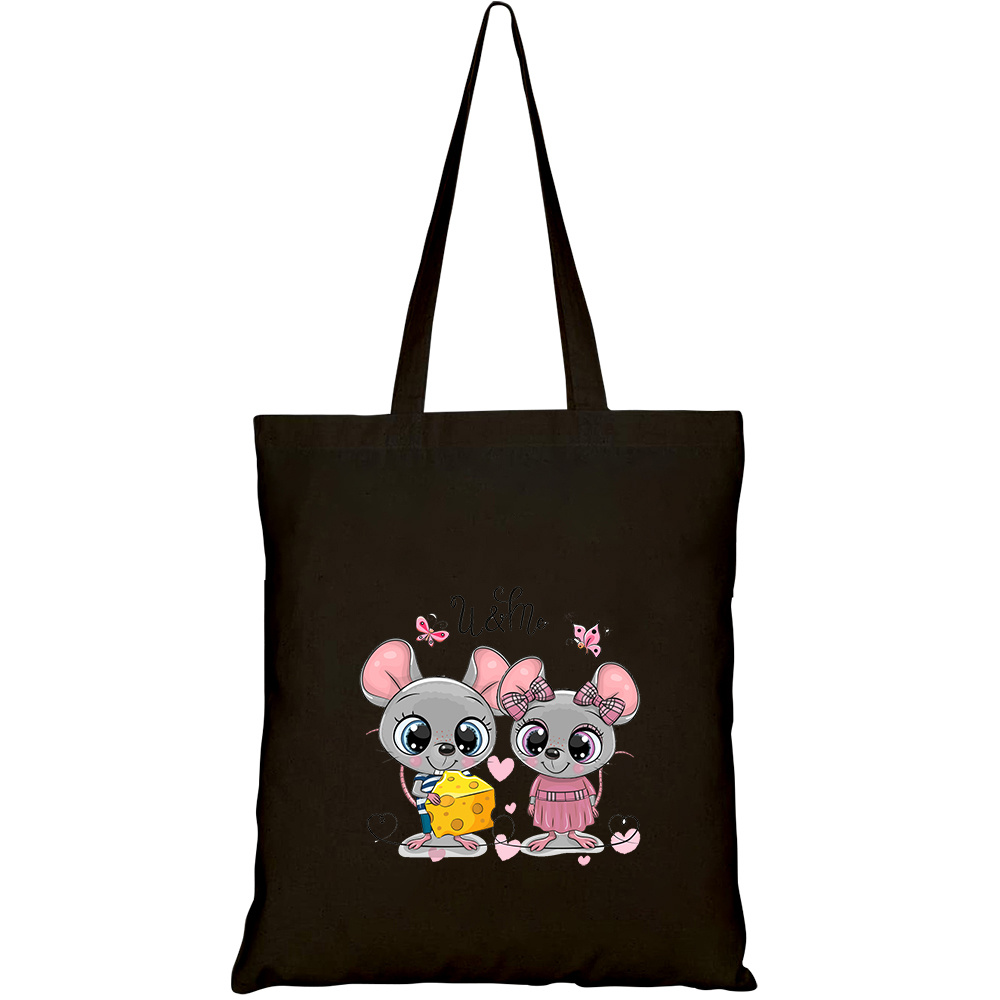 Túi vải tote canvas HTFashion in hình two cute cartoon rats on HT492